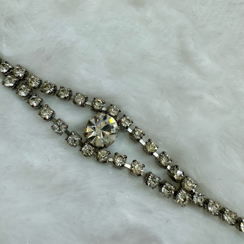 Vintage Silver Bracelet with Clear Stones